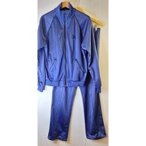 PUMA Tracksuit Women's Sz M Blue/Black Flare Leg Logo Y2K Streetwear Active Wear